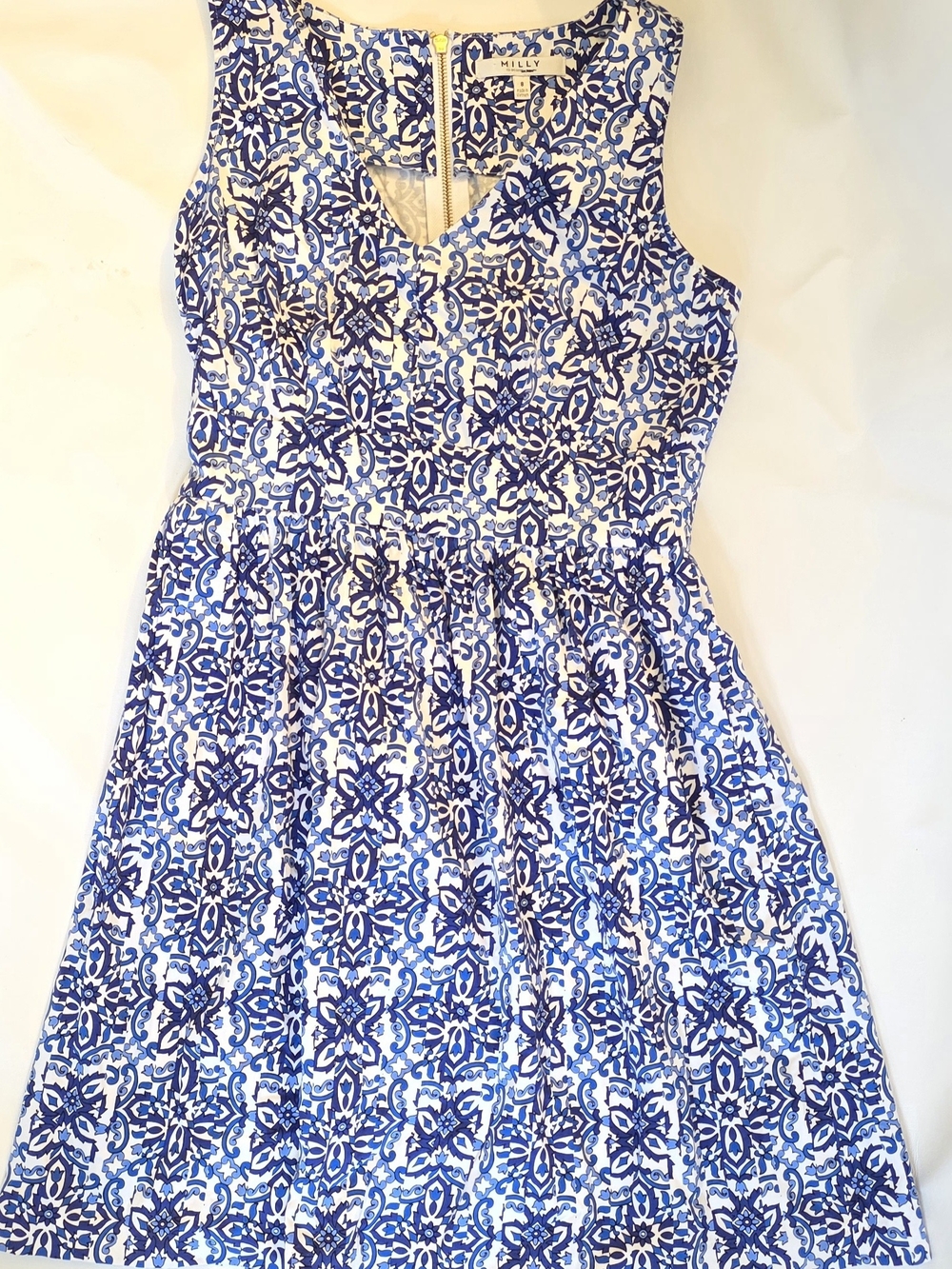 Milly For DESIGN Nation Blue & White Printed Sleeveless Womens Dress